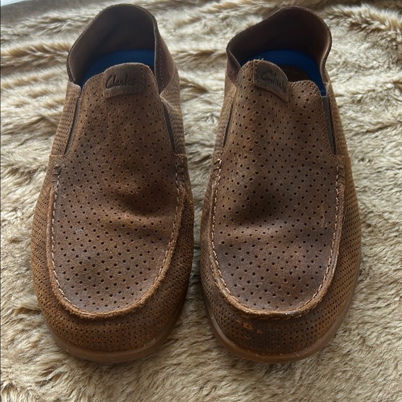 Clarks Other - Clarks Brown Leather Slip-On Loafers with Textured Design